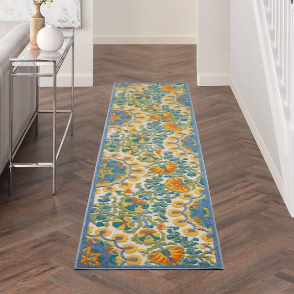 Aloha Multicolor 2 ft. x 10 ft. Kitchen Runner Floral Contemporary Indoor/Outdoor Patio Area Rug