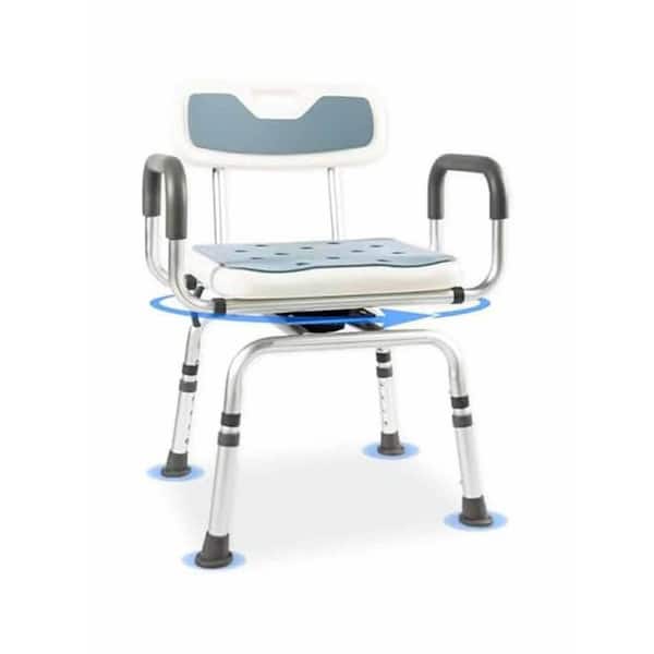 360° Swivel Shower Chair 17.3 in. W Freestanding Adjustable Non-Slip Bench Padded Arms Back 400 lb. White