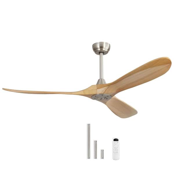 Sofucor 60 in. Indoor/Outdoor Modern Solid Nickel Wood Ceiling Fan with Downrod and 6-Speed Remote Control Included