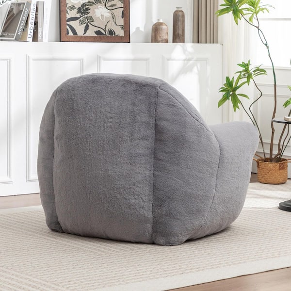 Eleanor Dark Gray Faux Fur Bean Bag Chair with Back Support