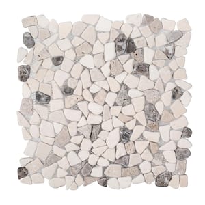 River Rock Medley 11.5 in. x 11.5 in. Cream Travertine/ Cream and Brown Marble Wall and Floor Mosaic Tile