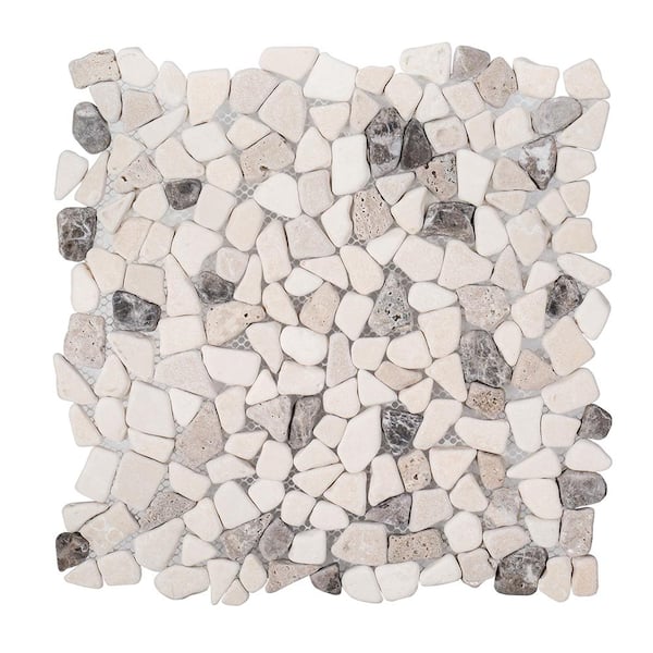 Jeffrey Court River Rock Medley 11.5 in. x 11.5 in. Cream Travertine/ Cream and Brown Marble Wall and Floor Mosaic Tile