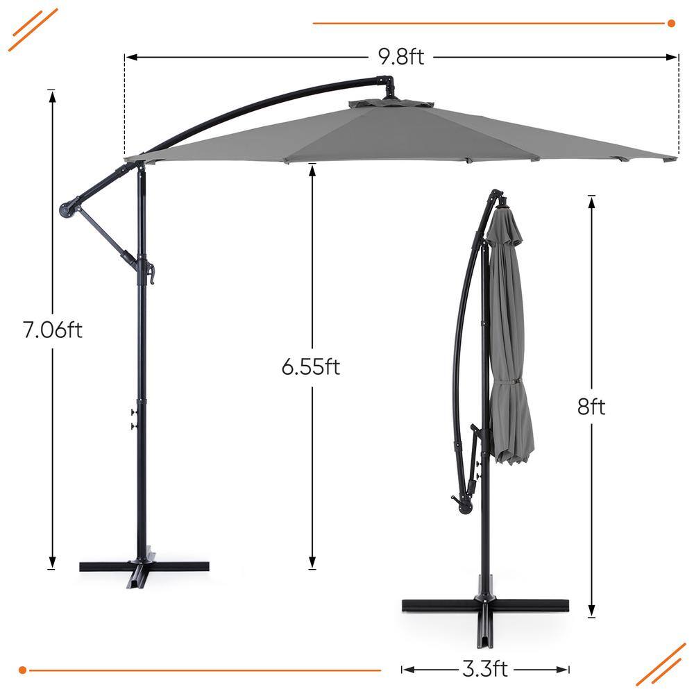 10 ft Gray Polyester Cantilever Patio Umbrella with Metal Frame