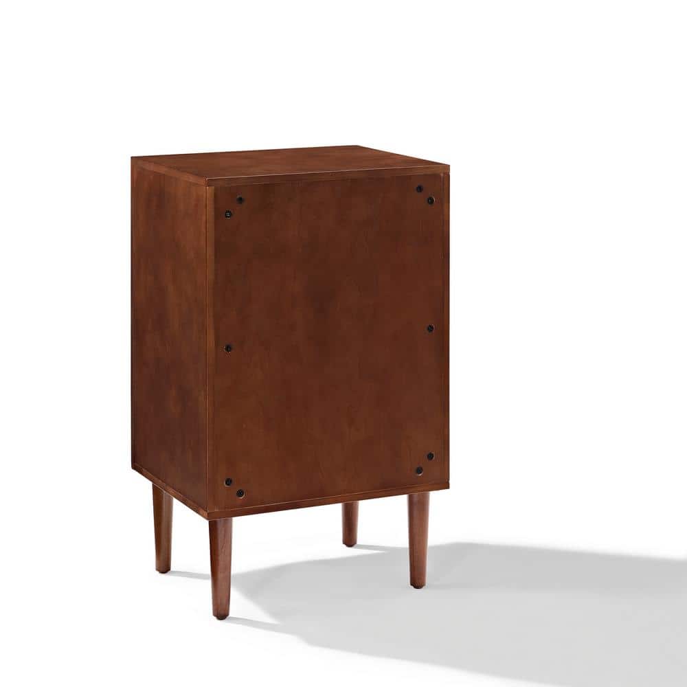 Mid-Century Brown Wood Record Player Cabinet with Gold Accents