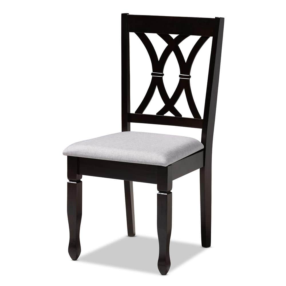 Parsons High Slat-Back Gray Fabric & Espresso Wood Dining Chair Set of 4