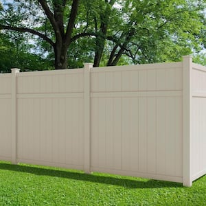 Pro Series 5 in. x 5 in. x 8 ft. Tan Vinyl Woodbridge Tan Routed Corner Fence Post