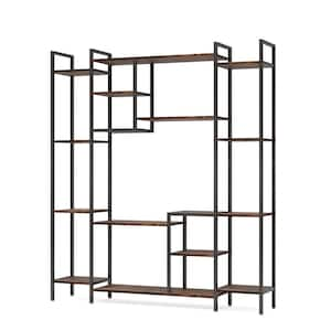 Eulas 66.92 in. Tall Brown and Black Engineered Wood 15-Shelf Staggered Bookcase, 6-Tier Display Shelves for Living Room