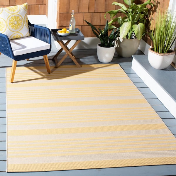 Courtyard Gold/Beige 8 ft. x 10 ft. Striped Indoor/Outdoor Patio  Area Rug