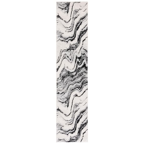 Tulum 2 ft. x 9 ft. Ivory/Black Wavy Abstract Runner Rug