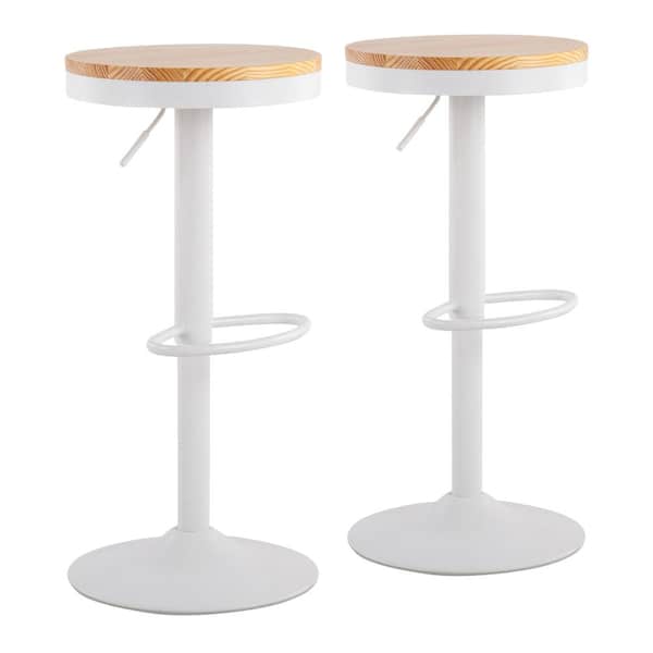 Lumisource Dakota 31.25 in. Natural Wood and White Metal Adjustable Bar Stool (Set of 2)