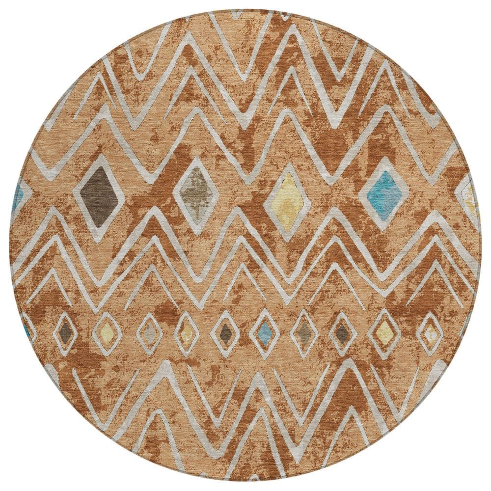 Chantille Machine Washable Indoor/Outdoor Abstract ACN2702 Copper 8 ft. x 8 ft. Round Rug price history on PriceWatchPro