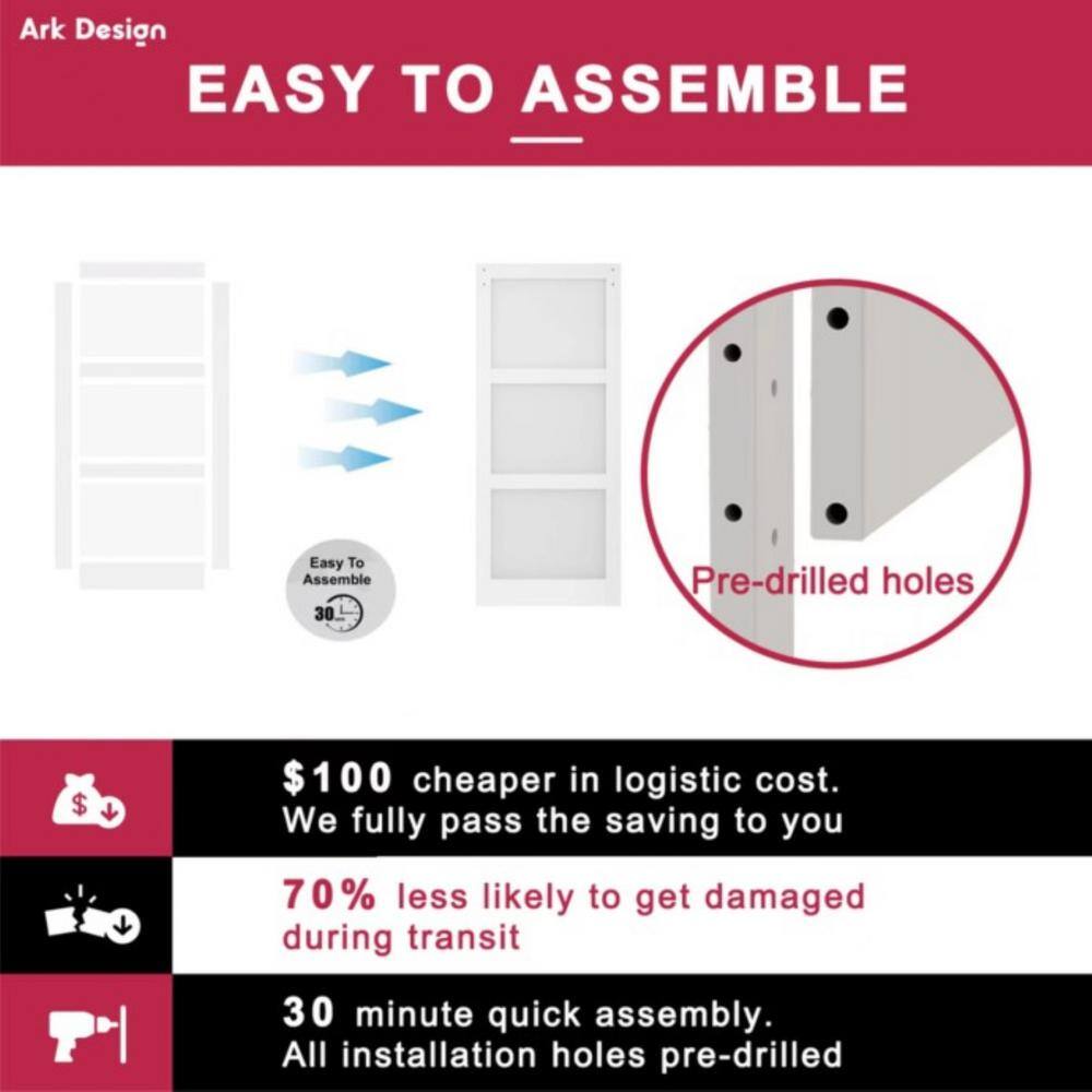 White 42" x 84" 3-Lite Mirrored MDF Barn Door