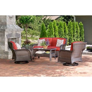 Strathmere 4-Piece Wicker Patio Sectional Seating Set with Crimson Red Cushions