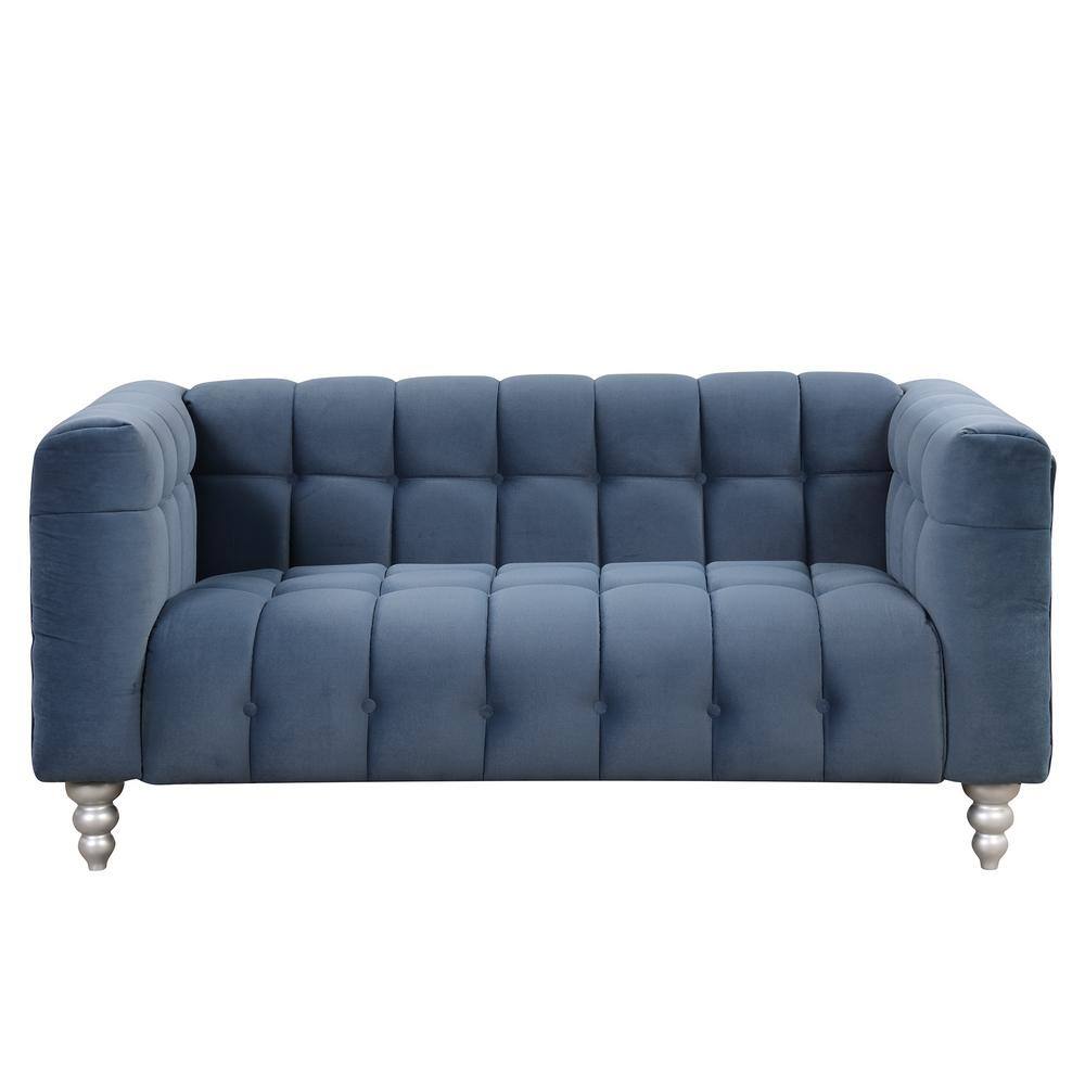 63 in. Square Arm Polyester Rectangle Sofa with solid wood legs in. Blue