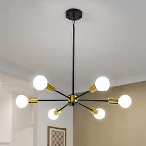 6-light Black/Gold Rustic Sputnik Chandelier for Kitchen Island with no bulbs included