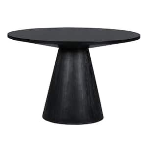 Retro Round Black Wood 29.13 in. Pedestal Dining Table Seats for 6