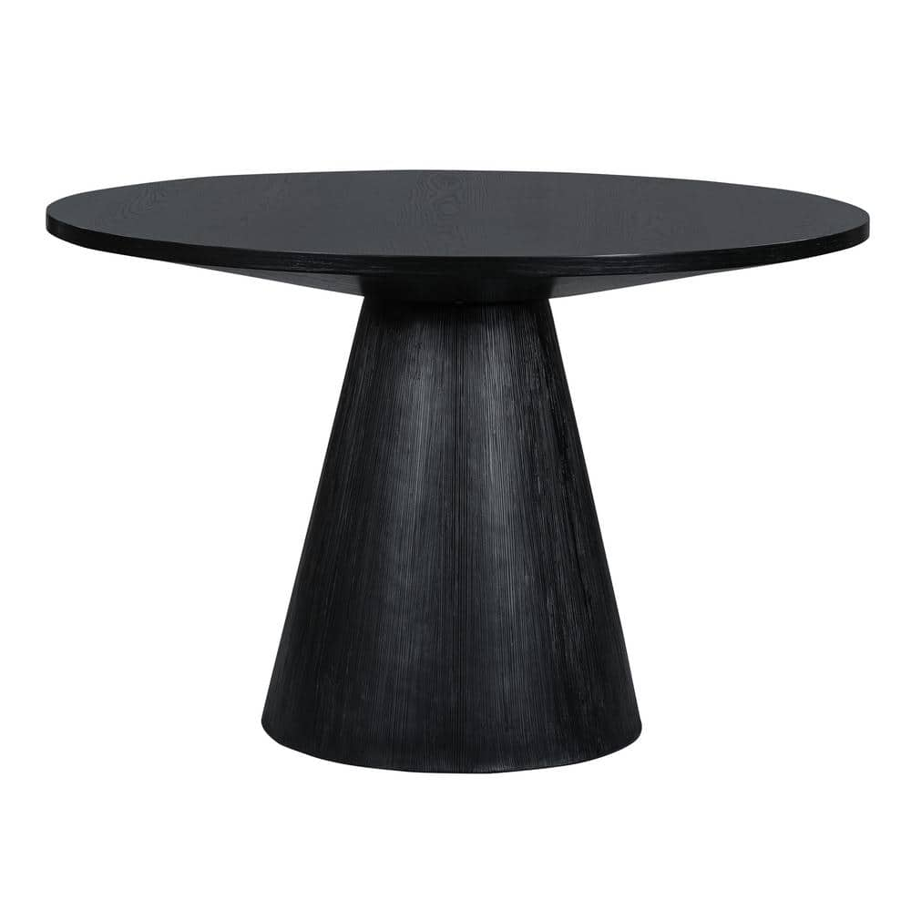 Polibi Retro Round Black Wood 29.13 in. Pedestal Dining Table Seats for ...