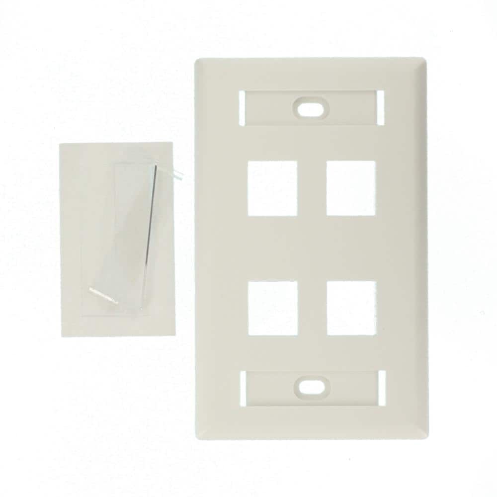 White Plastic 4-Port Single Gang QuickPort Wallplate