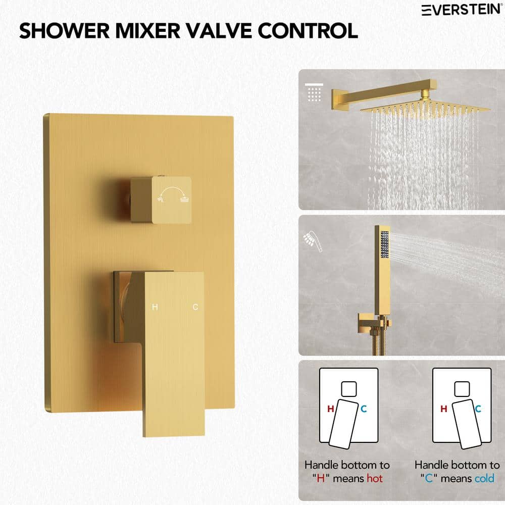 Brushed Gold Dual Head Wall Mounted Rain Shower System