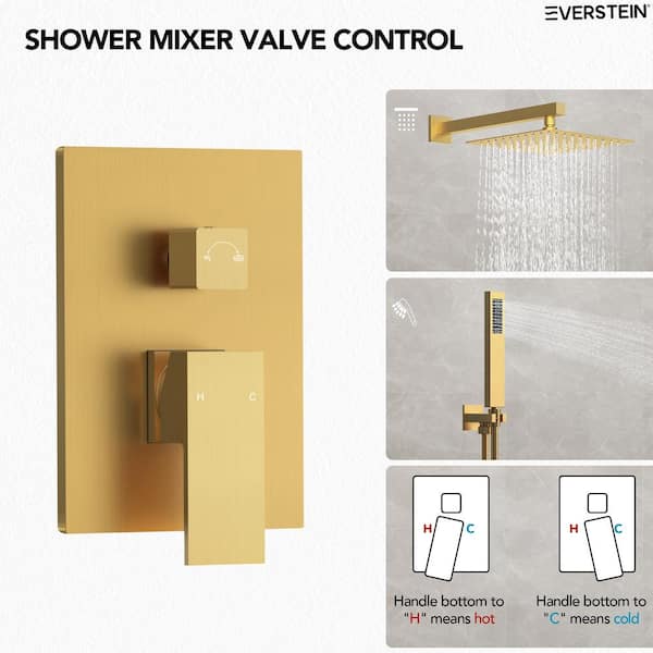 EVERSTEIN Single-Handle Rain 2-Spray Square 10 in. Dual Shower