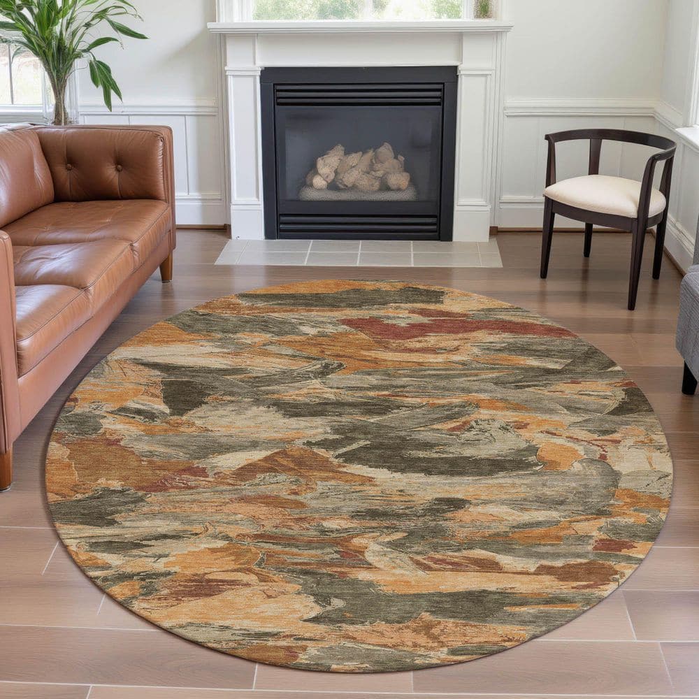 Mayfield Premium Machine Washable Abstract AMF1344 Copper 8 ft. x 8 ft. Round Rug price history on PriceWatchPro