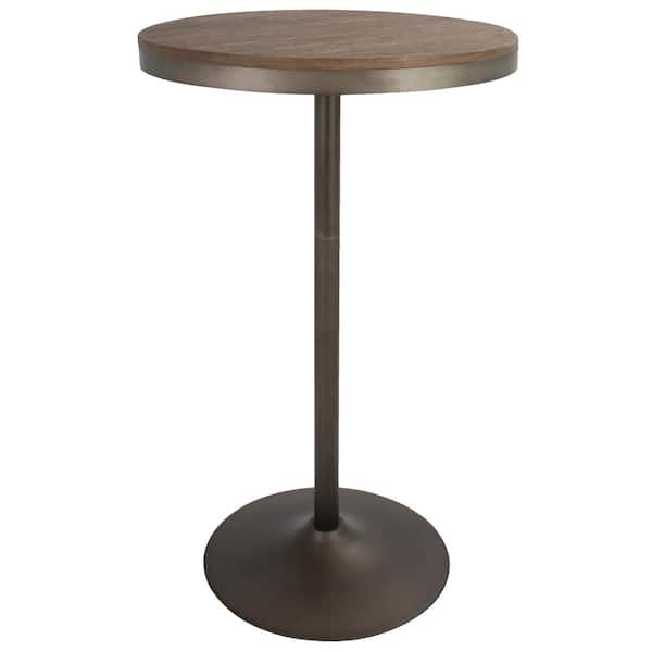 Lumisource Dakota Industrial Antique Brown Metal Adjustable Bar Table Bamboo Top