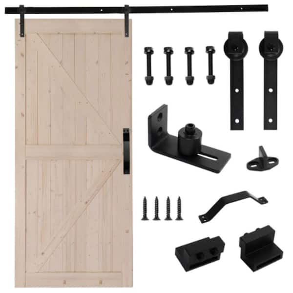 Winado 42 in. x 84 in. Unfinished Wood Sliding Barn Door with Hardware Kit