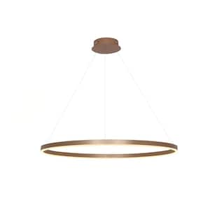 1-Light 32 in. Dimmable Integrated LED Gold Circle Ceiling Chandelier for Living Dining Room, Remote Control