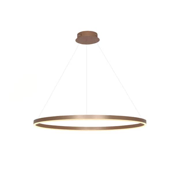 1-Light 32 in. Dimmable Integrated LED Gold Circle Ceiling Chandelier for Living Dining Room, Remote Control