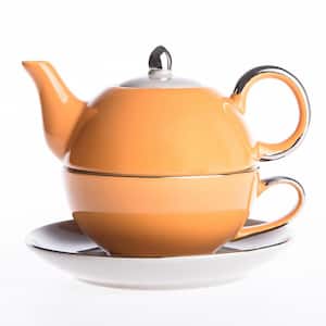 10 oz. Single Serve 1-Piece Orange Porcelain Teapot Teacup and Saucer Set