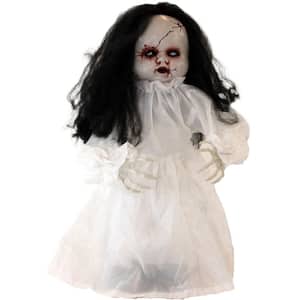 24 in. Battery Operated Poseable Haunted Jumping Doll with Red LED Eyes Halloween Prop