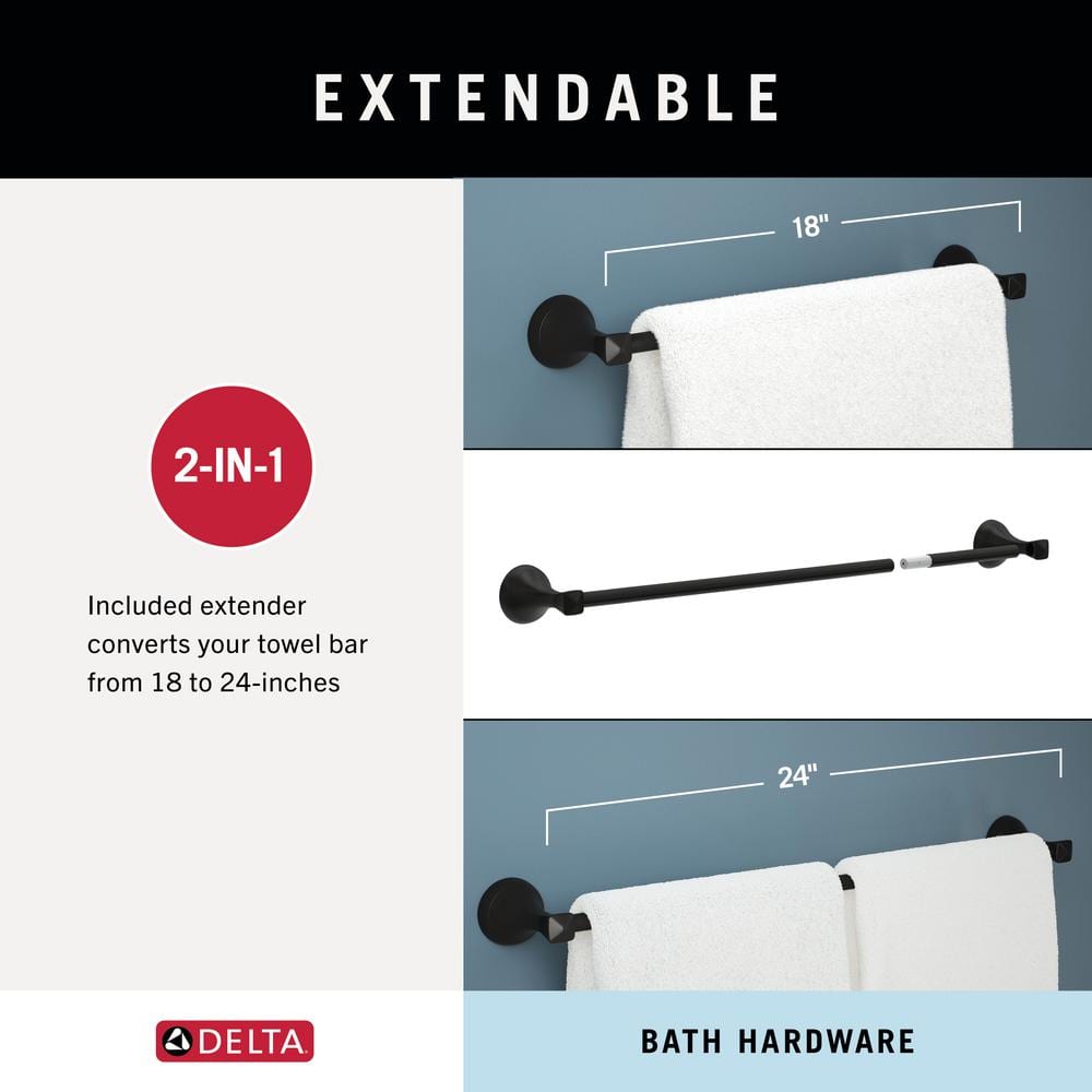 Matte Black 18" Wall Mounted Towel Bar with Extender