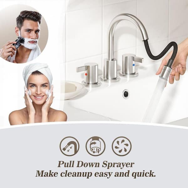 Phiestina Pull Down Sprayer Brushed Nickel Widespread Bathroom