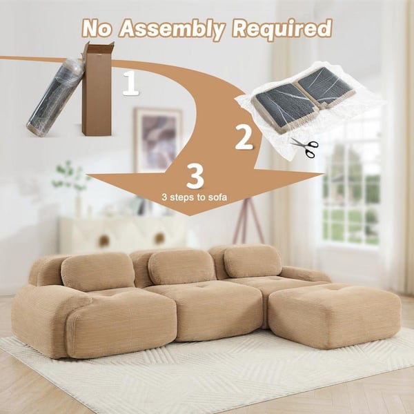 117 in. Curved Armrest Corduroy Sectional Sofa L-Shaped Modular
