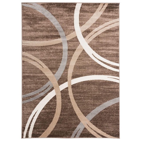 Unbranded Brown Polypropylene 8 ft. x 10 ft. Geometric Indoor Area Rug