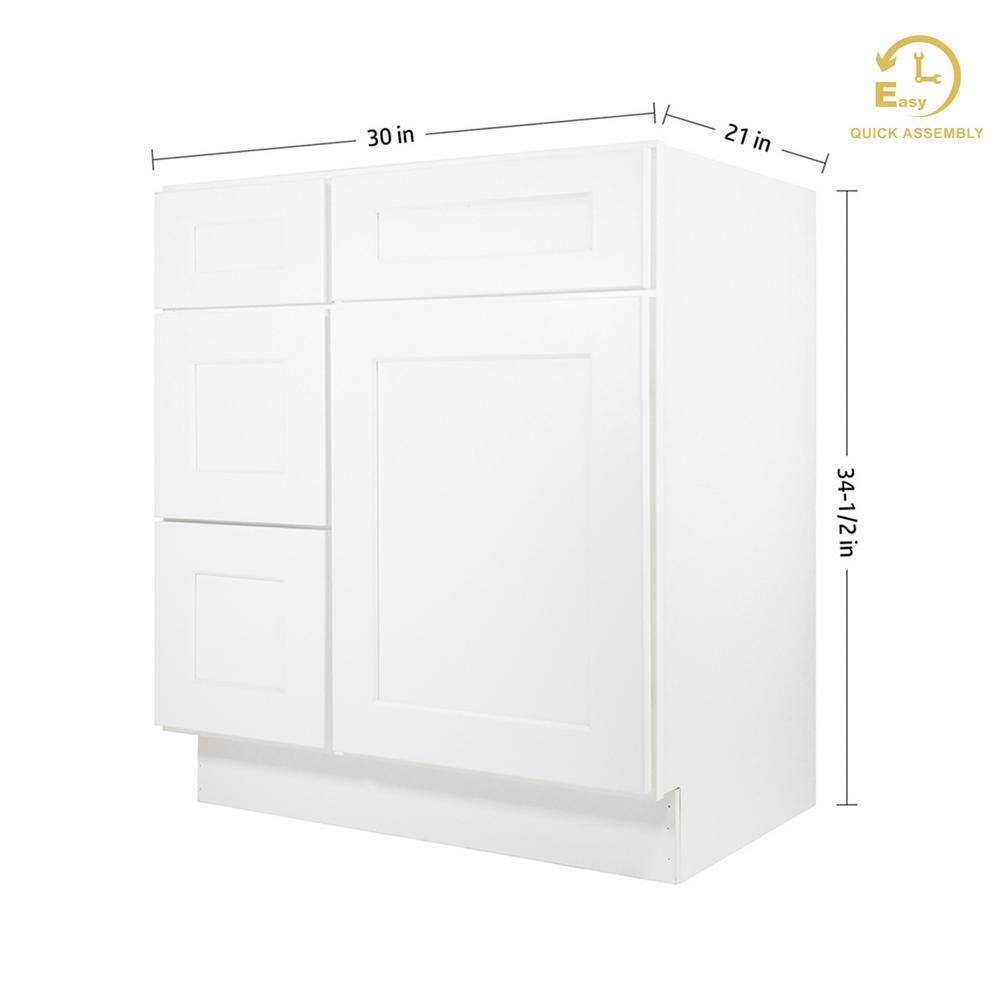 Shaker White Solid Wood Freestanding Vanity Cabinet with Left Drawers
