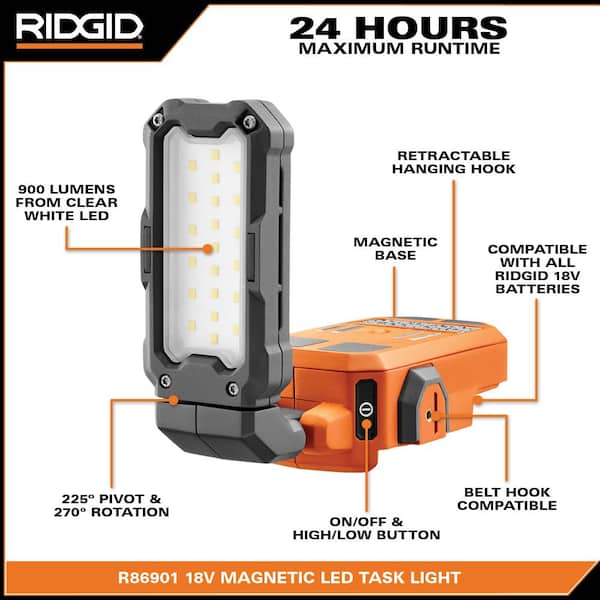 RIDGID 18V Cordless Magnetic Task Light (Tool Only) R86901B - The