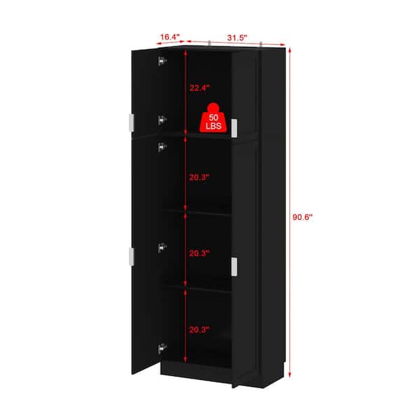 FUFU&GAGA Black 90.6 in. H Accent Cabinet, Bookcase, Wardrobe with