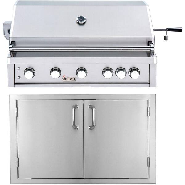 Cambridge 40 in. 5-Burner Propane Gas Grill in Stainless Steel with Doors