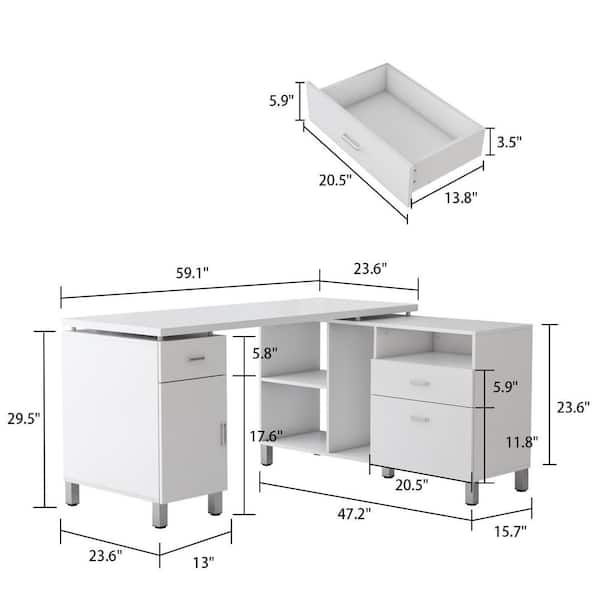 FUFU&GAGA 55.1 in. L-Shaped White Wood Writing Desk Executive Desk With USB  interface and socket, Shelves, Drawers Home Office Use KF210009-32 - The  Home Depot