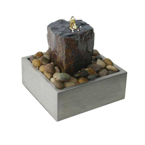 Algreen Illuminated Relaxation Fountain with Authentic Basalt Rock Pillar and Stainless Steel Base