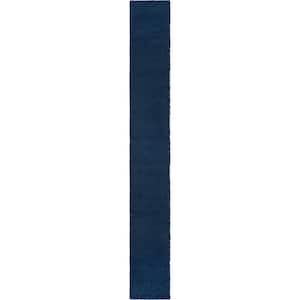 Solid Shag Navy Blue 20 ft. Runner Rug