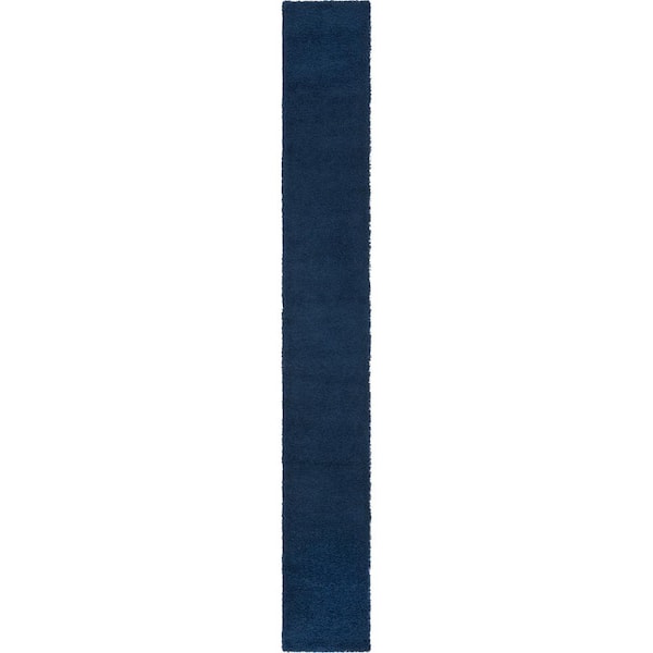 Unique Loom Solid Shag Navy Blue 20 ft. Runner Rug