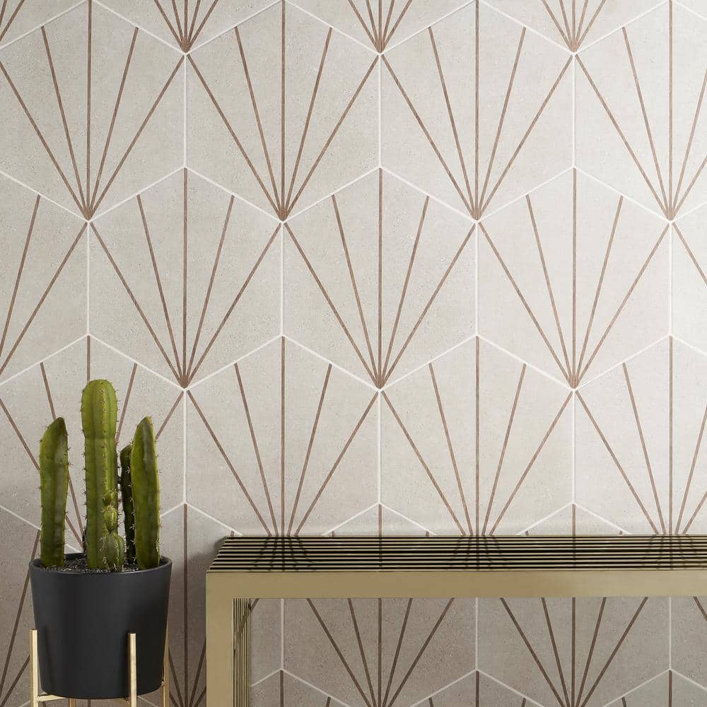 Arbor Hex Beams 13" x 14.5" Beige Porcelain Tile