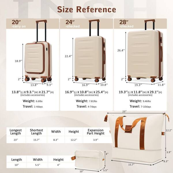 Tatahance 5 Piece Brown+White ABS Hardside Lightweight Spinner