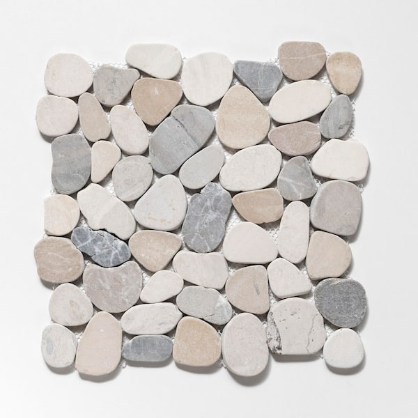 Sliced Pebble Tile Grey/White/Tan/Natural 11-1/4 in. x 11-1/4 in. x 9.5mm Mesh-Mounted Mosaic Tile (9.61 sq. ft./case)