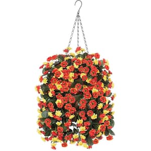 25 in. Orange Yellow Outdoor Artificial Mums Bush Flowers in Brown
