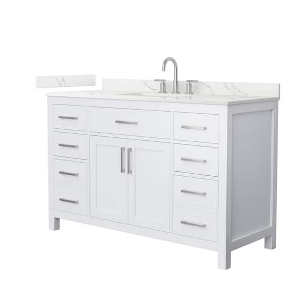 Beckett 54 in. Single Freestanding White Bath Vanity with Giotto Quartz Top (Assembled)
