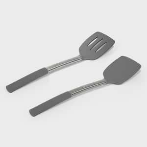 2-Piece 13.75 in. Silicone Stainless Turner Set W /Grey Silicone