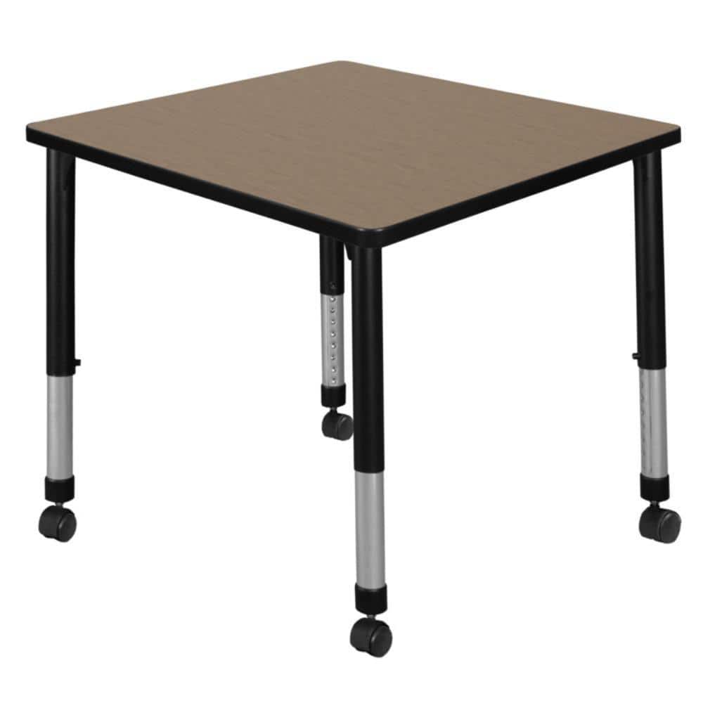 Kee 30 in. Square Noble Oak Height Adjustable Mobile Classroom Activity Table Desk with Black Base